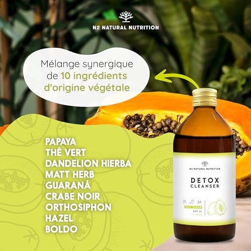 Detox Minceur | Diurétique et draineur | Élimination puissante de toxines aux extraits de plantes | Effet Ventre Plat | Formule naturelle ultra concentrée, 500 ml, Certifié Végan, N2 Natural Nutrition