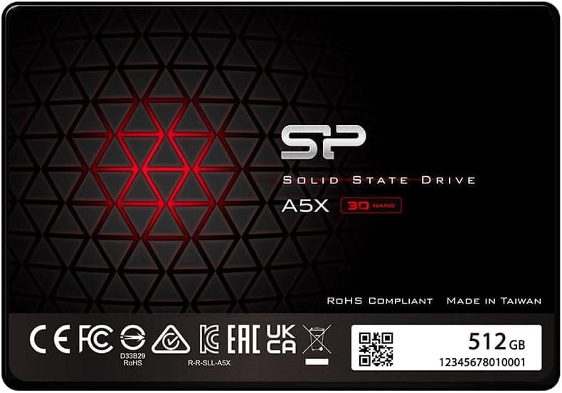Silicon Power 512Go SSD 3D NAND A5X SLC Cache Performance Boost SATA III 2.5" 7mm (0.28") Internal Solid State Drive (SP512GBSS3A55S25AY)
