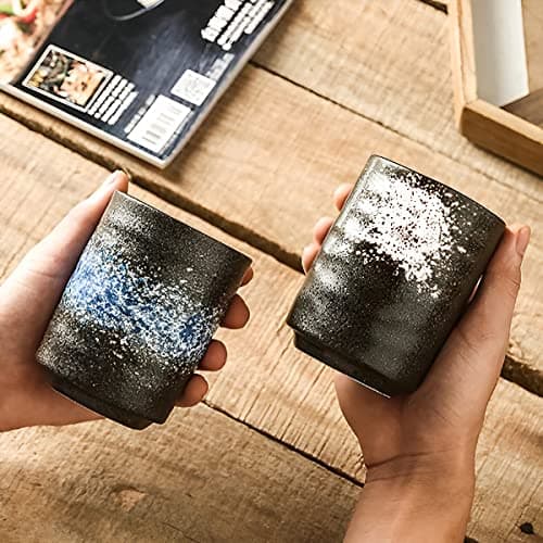 NIUKOMY Vintage Tasse à Thé Japonaise, Lot de 2 Tasses à Thé en Céramique, Tasses en Porcelaine Sans Anse Set de Tasses à Thé Noir Ensemble de 2 Tasses à Café 275ML