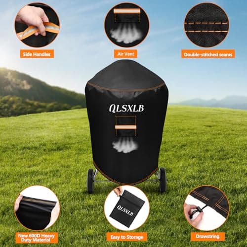 QLSXLB Housse Barbecue Exterieur Rond, Oxford 600D Robuste Bache de Protection BBQ Φ50x81cm, Couverture de Grill Anti-Vent/Anti-UV/Anti-l'eau/Anti-l'Humidité/Antipoussière Noir