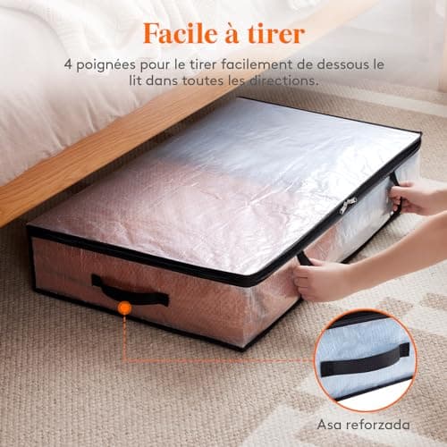 Lifewit Lot de 4 Sac de Rangement Transparent 60L, Boite Rangement Sous Lit Pliable avec Poignées, Sac de Rangement Vetement en PP pour Demenagement, Vêtements, Couvertures, Housse de Couette, Jouets