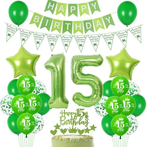 Ballon vert 15 ans anniversaire Décorations Vert 15 ans ballon Garçon Fille 15 ans Décorations Anniversaire Vert Ballons 15 ans anniversaire Fille 15 ans Déco Vert 15 ans anniversaire Ballons