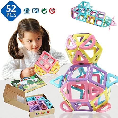 Magblock Blocs de Construction magnétiques 52 pièces Blocs de Construction 3D pour Enfants Jouet magnétique éducatif Cadeau pour garçons Filles de 3 4 5 6 7 8 Ans