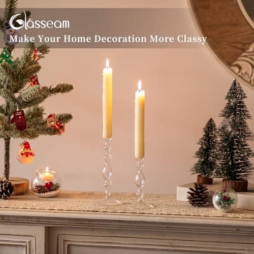 Glasseam Porte-Bougies en Verre : Bougeoir pour Bougies à MèChe Lot De 2 Bougeoirs DéCoratifs Bougeoirs Modernes pour Le Salon Bougeoirs pour La DéCoration D'IntéRieur DéCoration De Mariage
