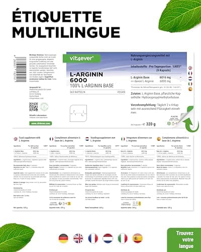 L-Arginine - 365 gélules végétaliennes - Premium : 4500 mg de L-arginine pure par dose journalière - Fabriqué par fermentation végétale - Hautement dosé - Vegan