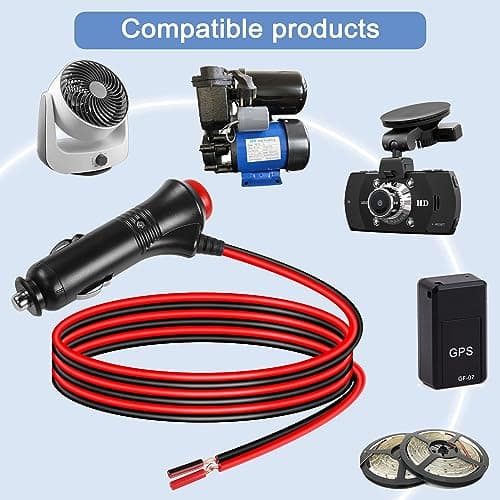 HATMINI 2PCS Prise d'alimentation allume-cigare 12V avec bouton de commutation intégré, câble mâle allume-cigare de voiture 22AWG avec fusible 5A pour produits à faible puissance inférieure à 36W-3,3F