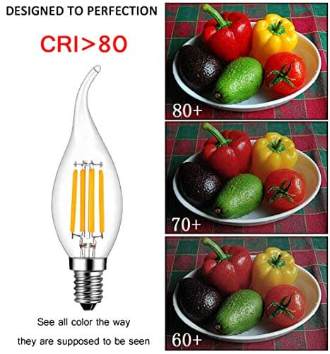 RANBOO Ampoules à LED E14 4W Filament Bougie Ampoule Blanc Chaud 2700K, 400LM, 40W Equivalent, Non-Dimmable, Chandelier E14 SES ampoules, Angle de faisceau à 360 degrés, Lot de 6