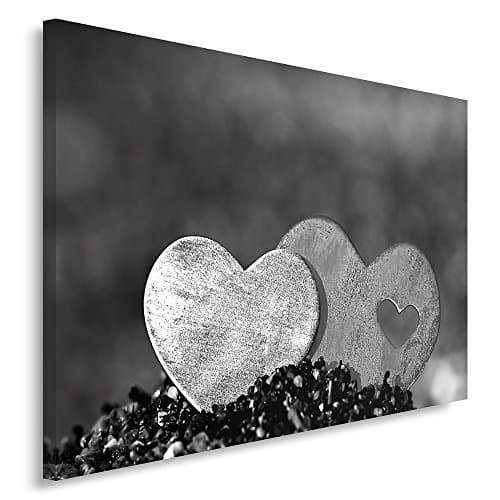 Feeby Frames, Tableau seul panneau, Tableau imprimé xxl, Tableau imprimé sur toile, Tableau deco, Canvas 40x50 cm, DEUX COEURS, NOIR ET BLANC