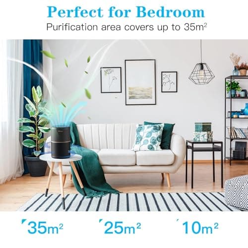 AIRTOK Purificateur d'air avec éponge parfumée, Purificatore d'aria H13 HEPA élimine 99,97% de la poussière, de la fumée et des odeurs d'animaux, air purifier avec veilleuse | 3 niveaux de vitesse