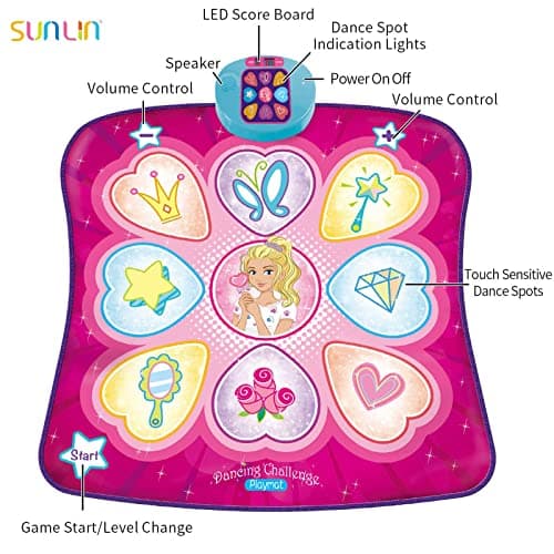 SUNLIN Tapis de Danse - Jeu de Danse Cadeau pour Enfants Filles - Tapis de Danse avec Lumières LED, Volume réglable, Musique intégrée, 3 Niveaux de Défi (3-12 Ans)