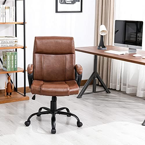 AISALL Chaise de Bureau, Chaise Ergonomique Bureau, Chaise d'ordinateur Rétro, Hauteur Réglable, Chaise Pivotante en Cuir de PU avec Fonction d'accoudoir Pivotant (Marron)