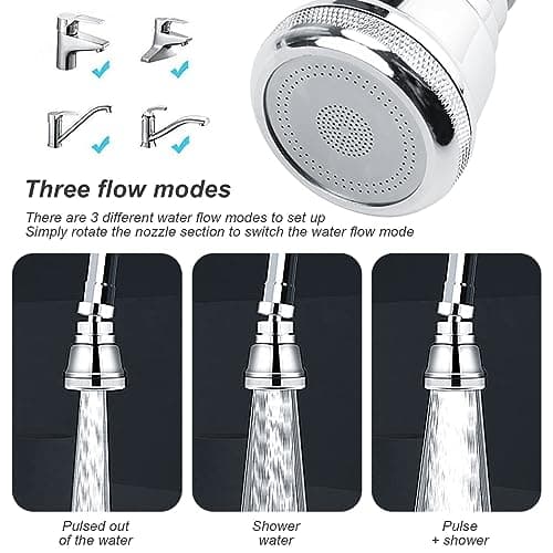 Economiseur D'eau pour Robinet, PARFCO 360° Mousseur Robinet, 3 Modes Filtre Robinet, Rallonge Robinet Cuisine pour Cuisine, Salle de Bains