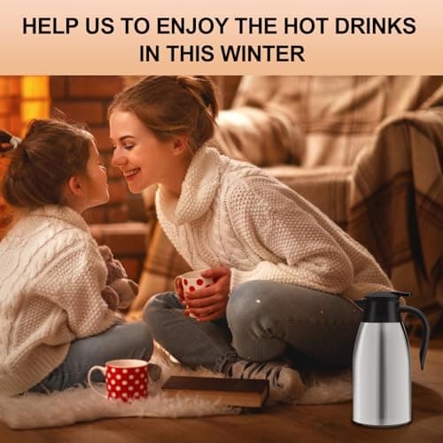 Pichet Isotherme 2L Thermos café 304 Acier Inoxydable Double-Wall Vacuum Isolé thermos 2L avec Poignée et Bec Café Pot Thermos pour Eau Chaud au Bureau Hôtel et Restaurant (argent)