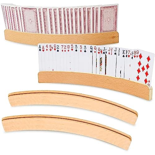 Aatpuss 2 Pièces Porte-Cartes à Jouer en Bois,Support Carte à Jouer,Porte-Cartes à Jouer Arrondi en Bois,Porte Cartes à Jouer au Design Incurvé,pour Les Enfants et Les Seniors
