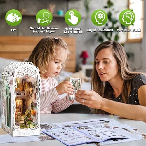 JONRRYIN DIY Book Nook Kit, Maison Miniature De Jardin, Puzzle 3D Bois Booknook, Cadeau d'anniversaire pour Adolescent et Adulte, Cadeau de Saint-Valentin(Monde Magique)