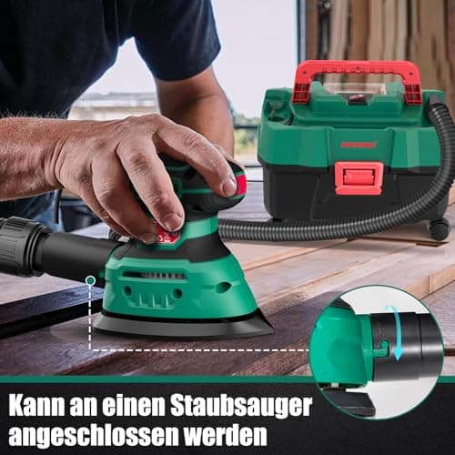 HYCHIKA Ponceuse Bois 140W, 13000 OPM Ponceuse avec dépoussiérage efficace, avec 12PCS papier de verre, idéal pour poncer le bois et enlever la rouille et la peinture