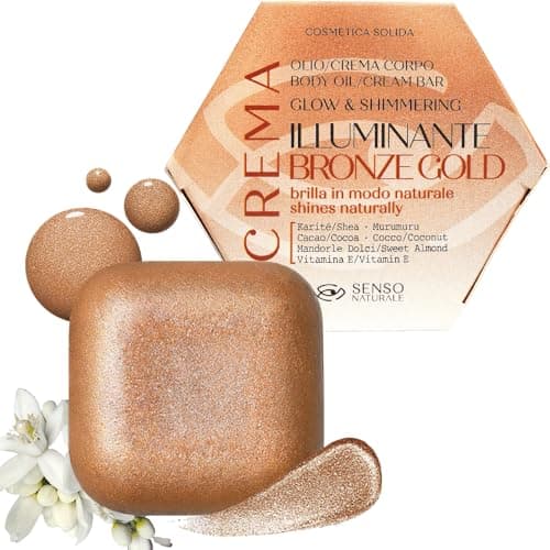 Senso Naturale Bronze Gold Huile Bronzante Corps Solide Illuminatrice Crème pour le Corps Hydratante aux Paillettes Nourrissante et Parfumée pour les Femmes Néroli Crème de bronzage Vitamine E, Karité