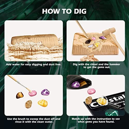 Byncceh Kit d'excavation en Cristal Scientifique de Géologie,Kit de Creuser, Kit de Fouille Fossiles Gemmes, Jouet Cadeau de Minéraux pour Enfants Garçons et Filles
