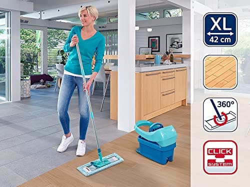 Leifheit Lave-sol Profi XL super soft manche en acier 146 cm, Balai microfibre housse super douce, Balai à plat 360°, Accessoire ménage idéal pour parquet, stratifié, pack écologique, Click-system