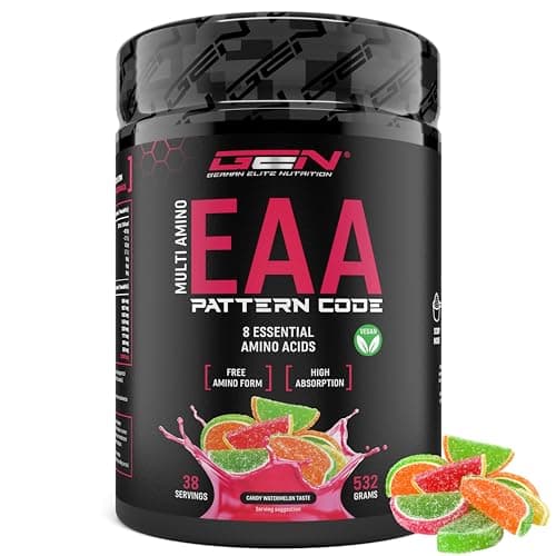 Poudre EAA - 532 g - (Candy Watermelon) - Formule de code humain - Tous les 8 acides aminés essentiels - Boisson d'entraînement Amino - Goût délicieux et solubilité optimale - Végétalien