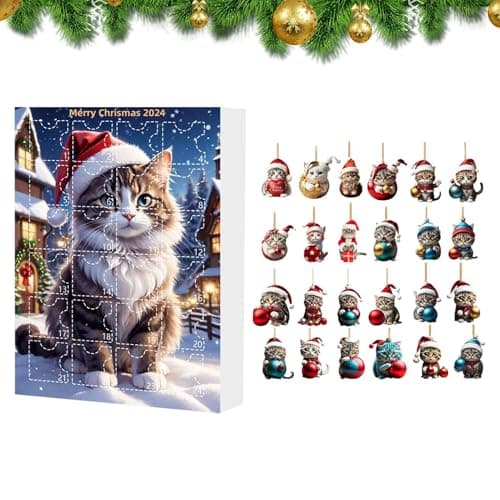 Calendrier De L'Avent Avec Pendentifs En Forme De Chat 2024, Calendrier Du Compte À Rebours Avec Pendentifs Pour Arbre De Noël, 24 Jours Calendrier De L'Avent, Pour Décoration De Noël