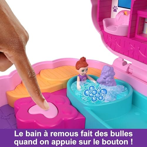 Polly Pocket Coffret Toilettage Caniche avec 2 Figurines, 12 Accessoires, 2 Accessoires Qui Changent De Couleur, Jeu D’Eau, Jouet Enfant, Dès 3 Ans, HKV35