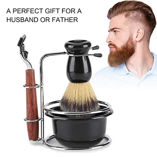 Ensemble de blaireau à raser 4 en 1, bol de rasage avec blaireau, bol à savon et support, coffret cadeau de rasage, bol à savon de rasage, kit de rasoir manuel professionnel pour homme