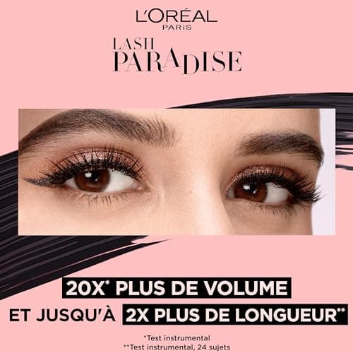L'Oréal Paris - Mascara Volume Noir Intense - Convient aux Yeux Sensibles - Formule à l'Huile de Ricin - Lash Paradise - Teinte : Noir Intense - 6,4 ml