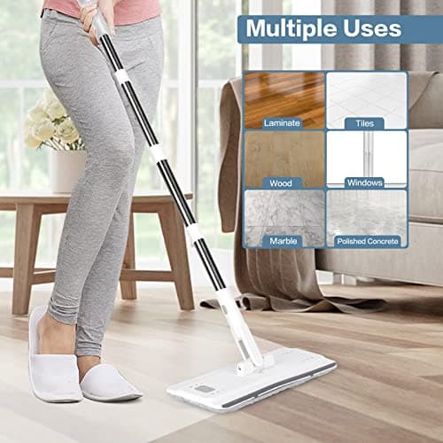 Masthome Balai Magique et Seau Essoreur, Balai Microfibre Plat avec Manche en INOX 140cm, Vadrouille de Mains Libre avec 10 Serpillères Réutilisables, pour sols Bois, Stratifiés, Carrelage et Marbre