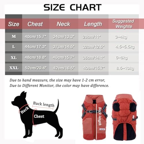 Manteaux Chauds pour Chiens Amélioration de la Veste pour Chien pour l'hiver et Le Froid Manteau pour Chien Confortable et Coupe-Vent avec Poche Vêtements pour Chien avec Harnais (Rouge, XL)
