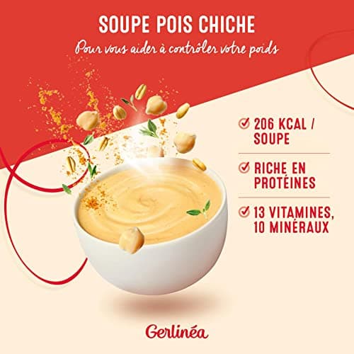 Gerlinéa Soupe goût Pois Chiche et Curcuma - Substituts de repas riche en protéines - Soupe déshydratée - contient 8 repas