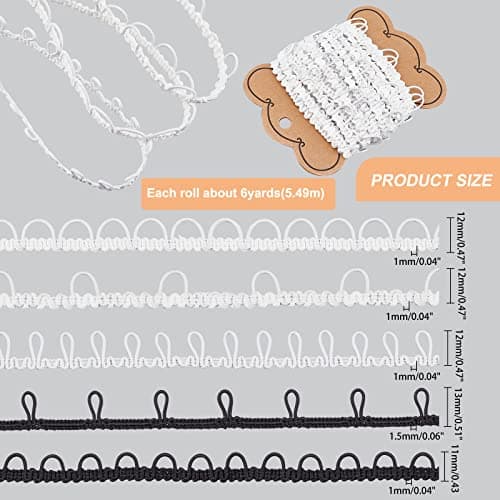 nbeads 30 Verges 5 Styles Garniture de Boutonnière, Cordon Élastique avec Boutonnière Couture Bande Extensible avec Boucles de Bouton Élastiques pour Robe Costume de Mariée, Environ 27.43m