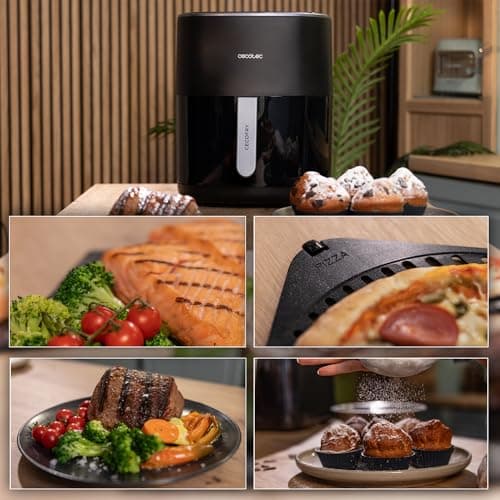 Cecotec Air Fryer Cecofry&Grill Duoheat 6500. Friteuse à Air sans Huile 6,5L, Grill, Plancha, Résistance Double, 2200W, Cuisson Uniforme, Idéale pour Viandes et Pizzas