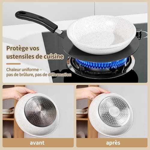 Plaque Adaptateur Induction Ø24cm avec Poignée Amovible, Diffuseur de Chaleur pour Casseroles Non-Inductives, Compatible Induction, Gaz & Électrique. Noir sans Décoloration
