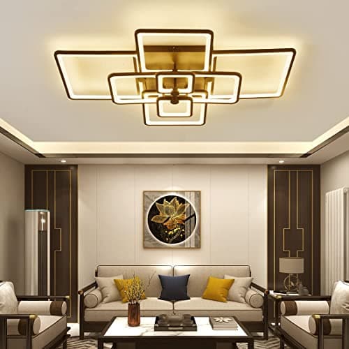 HIHIHOMY Plafonnier LED,L106cm Plafonnier Led Salon Dimmable avec Télécommande, Moderne Plafonnier Led Salon,Noir Plafonnier led 8-Light Creative Acrylique Design 120W 3000K-6500K