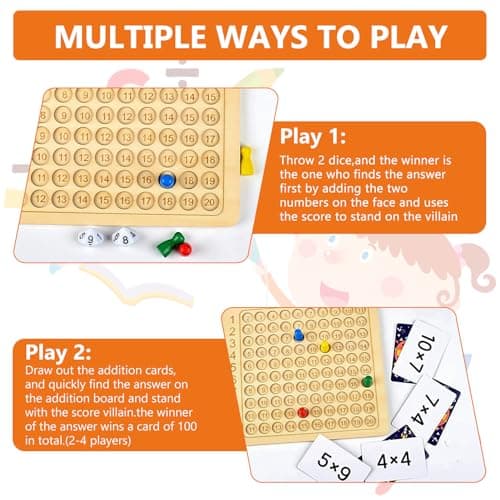 Jeux de Plateau Table de Multiplication en Bois, Tableau de Multiplication Jeu de Société de Multiplication Montessori, pour Les Enfants Jouets éducatifs Cadeau