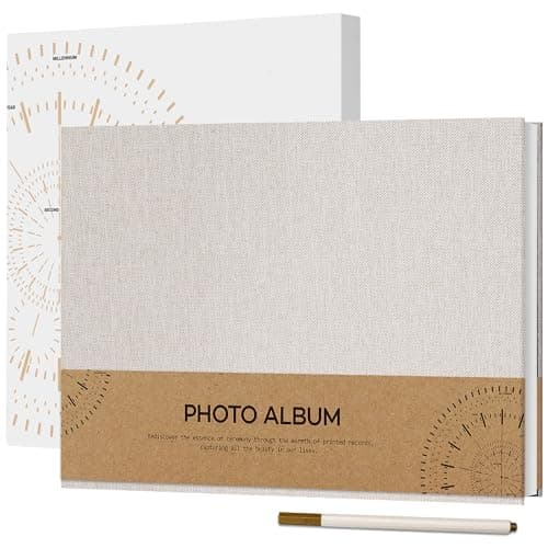 Vienrose Album Photo Adhesif 10x15 Petit Album Photo Vide 40 Pages en Lin Relié 21,5x30 cm DIY Album Scrapbooking avec Un Stylo Métallique pour Mariage Bébé Famille Voyage, Blanc