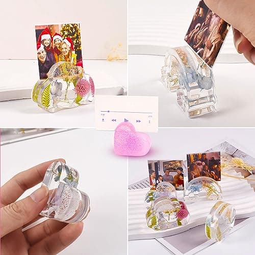 Lot de 4 moules en résine époxy - En forme de cœur - En silicone époxy - Porte-cartes de visite - Nuages - Arc-en-ciel - Ornements - Pour cœur, fleurs, nuages, bricolage, décoration de maison