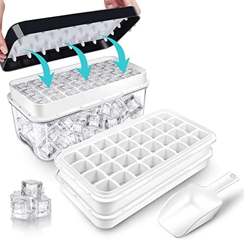 Lot de 64 bacs à glaçons avec couvercle et récipient, pressez simplement pour libérer la glace, refroidir vos cocktails, whisky, café, 2 bols, 1 seau à glace et pelle (noir)