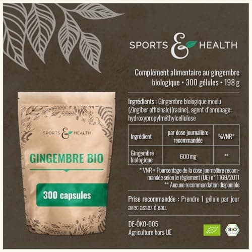 Gingembre gelule - BIO - 300 gélules pleines de gingembre bio - 600 mg par jour - Vegan - Sans additifs - Gélules de gingembre fortement concentrées