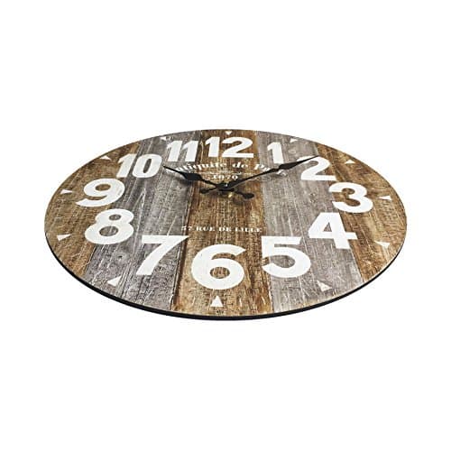Rebecca Mobili Horloge Murale Horloge Décorative Industrielle Bois MDF Cuisine Salon Analogique - Ø 34 cm x P 4 cm (H x L x P) - Art. RE6145