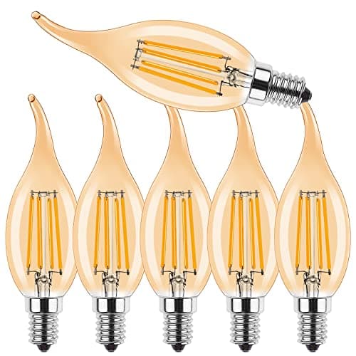 ProCrus E14 LED Dimmable Bougie Lampe Vintage 4W LED,Forme de Bougie pour Lustres,C35 Filament Bougies Ampoule LED,2700K Blanc Chaud,4W Ampoule LED Remplace 40W,400LM,Dimmable,Ambre,Lot de 6