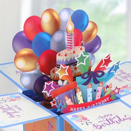 JIZZU Carte d'anniversaire Musicale, Pop-up 3D Carte Anniversaire avec Bougie à Souffler Music Lumière, Carte d'anniversaire pop-up 3D avec Enveloppe pour Femmes Hommes Filles Amis Mères