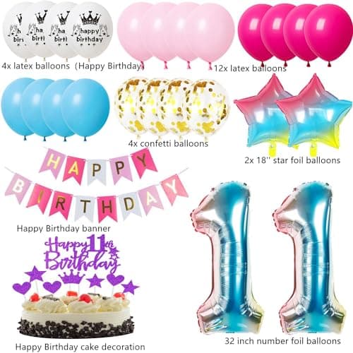 ballons 11 ans anniversaire fille décoration rose,ballon 11 ans fille anniversaire décoration 11 ans fille anniversaire Gâteau Topper 11 ans fille décoration anniversaire 11 ans fille ballon