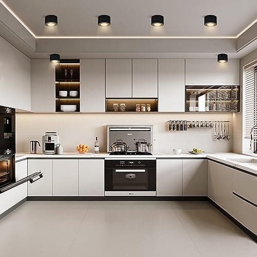 Gleonlux LED Spot en saillie, Spots de Plafond Orientable 30°, Ultra-plats Plafonnier Ø80x50mm, Luminaire plafonnier aluminium Noir mat, Apparent Downlight Lampe Pour modules LED,ampoule non incluse