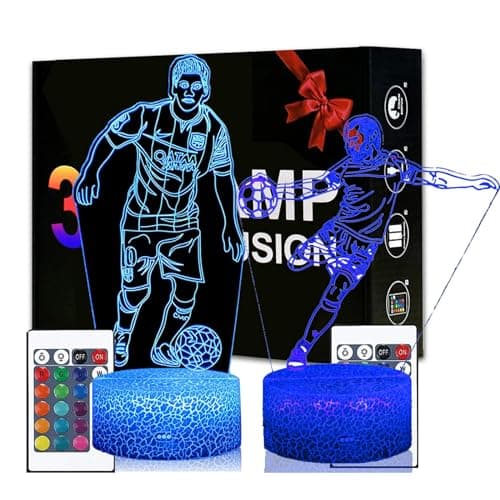 XRR Veilleuse Football avec 2 motifs, Football Lampe 3D Veilleuse à LED, Football Veilleuse Enfant 16 couleurs avec Télécommande Lampe de nuit pour Garçons Filles Ados Hommes