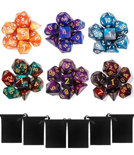 TIDEVAN Dés Polyédriques,42 Pièces Polyédrique Jeu de Dice Réutilisable Jeux de Table dés,avec 6 Petits Sacs à Dés Velours Gratuit Les Donjons Dragons DND RPG Jeux de Table MTG Dés D4 D8 D10 D12 D20