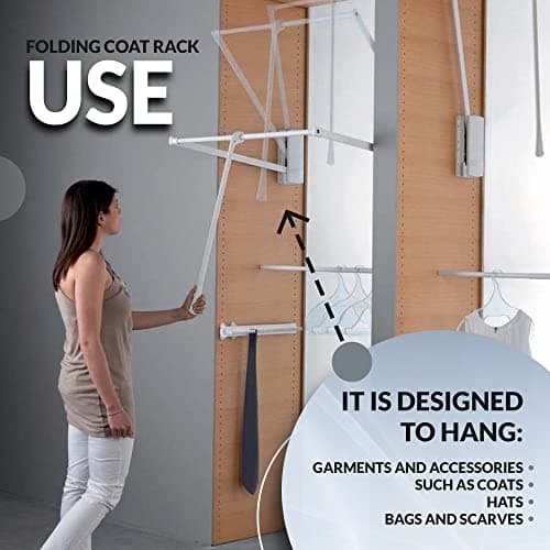 DOJA Barcelona | Penderie Escamotable | Portant a Vetement Blanc | Largeur 875*1200mm | H 875mm | Charge 8 kg | Barre de Penderie Acier, Plastique | pour Armoire de Rangement, Dressing Chambre Adulte