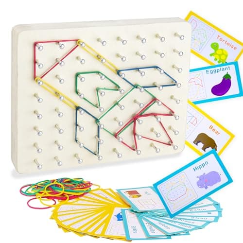 VingaHouse Géoboard en Bois avec Cartes, Jouet Montessori Géoboard en Bois Puzzle Montessori Toys 4 5 6 Jouet éducatif Cadeau pour Enfants de 3, 4, 5, 6 Ans