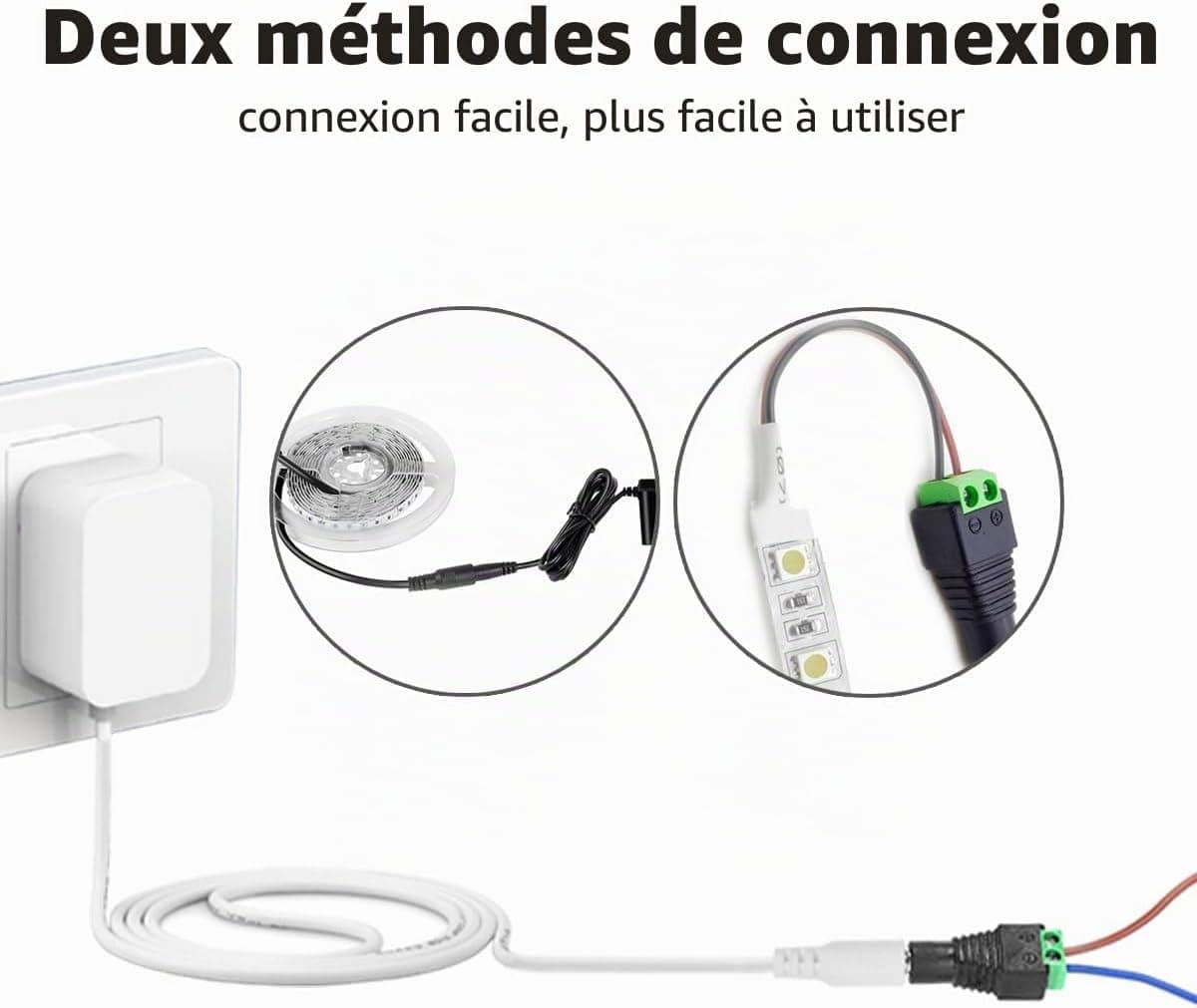 Lonnky 12V 3 Mètre Câble D'Extension LED, Compatible avec TAPO C110, Reolink, TP-Link, Caméras Smallrig, Caméras IP, Lumières LED Govee, Et DVR, 5.5 x 2.1 mm, Femelle À Mâle Connecteur - Blanc